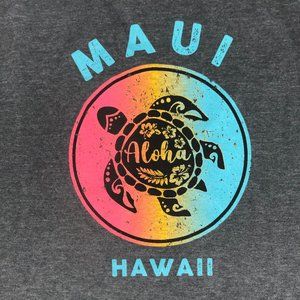 SUN INTERNATIONAL T Shirt Gray Short Sleeve V Neck.  MAUI HAWAII Turtle Front M